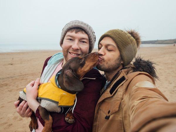 Couple with a puppy 