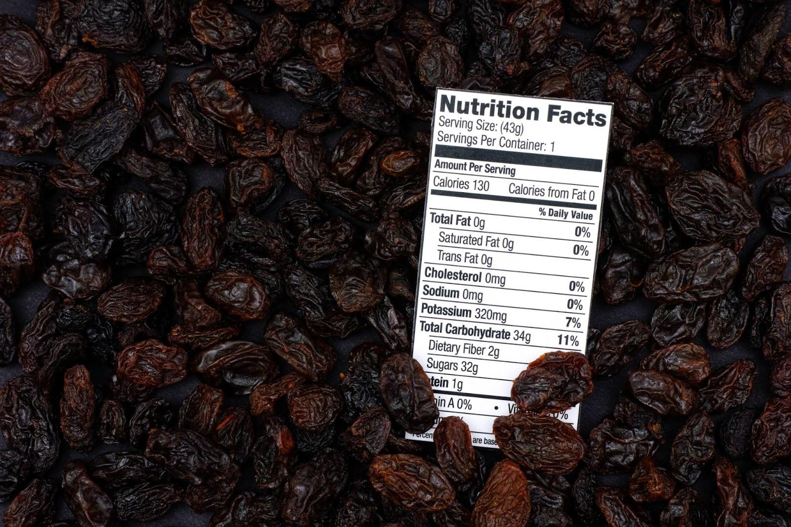 Nutrition facts of organic raisins